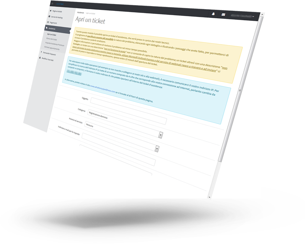 Il Pannello di Controllo Lightage consente di aprire un ticket di assistenza tecnica